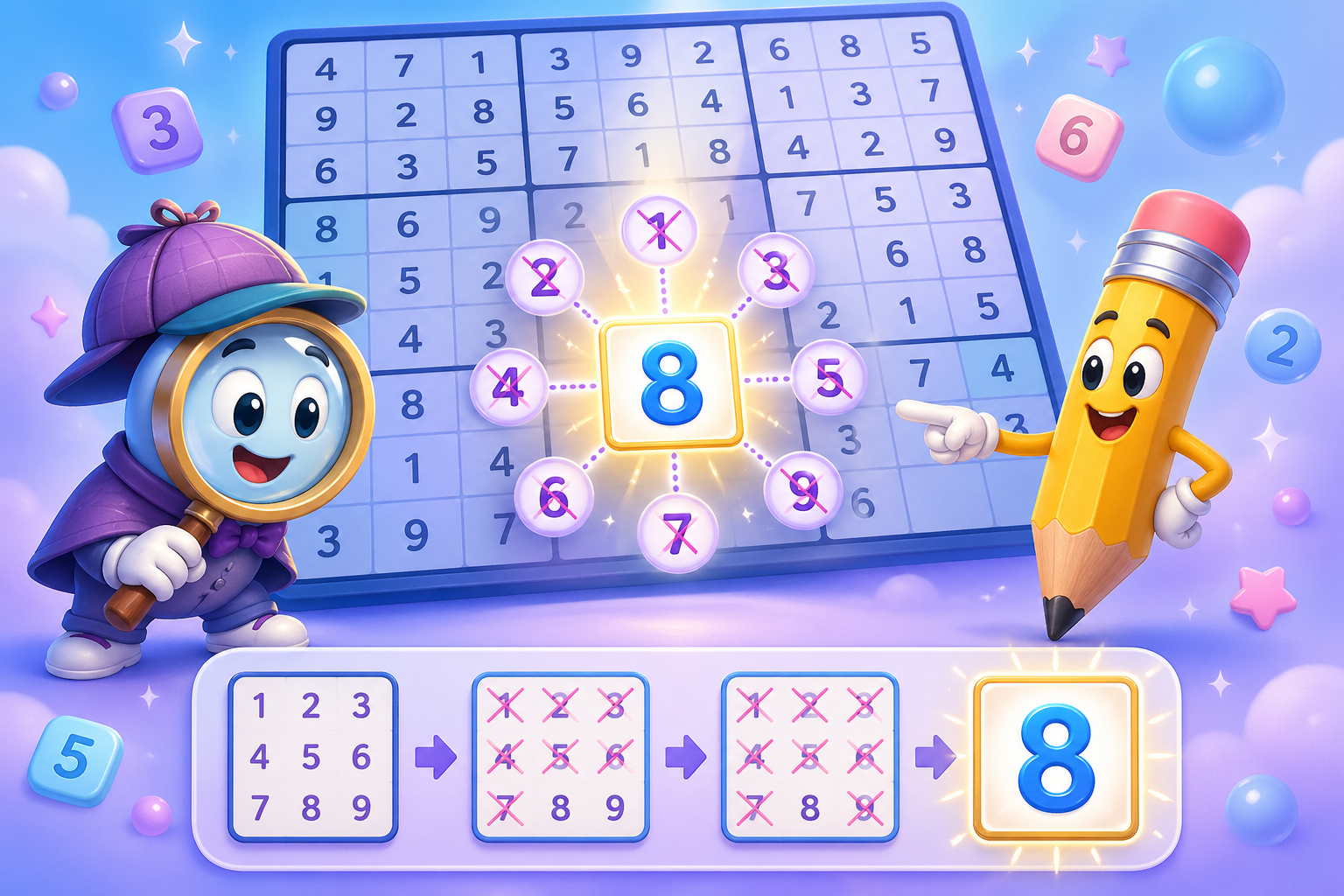 Beginner Sudoku singles example showing a naked single and hidden single