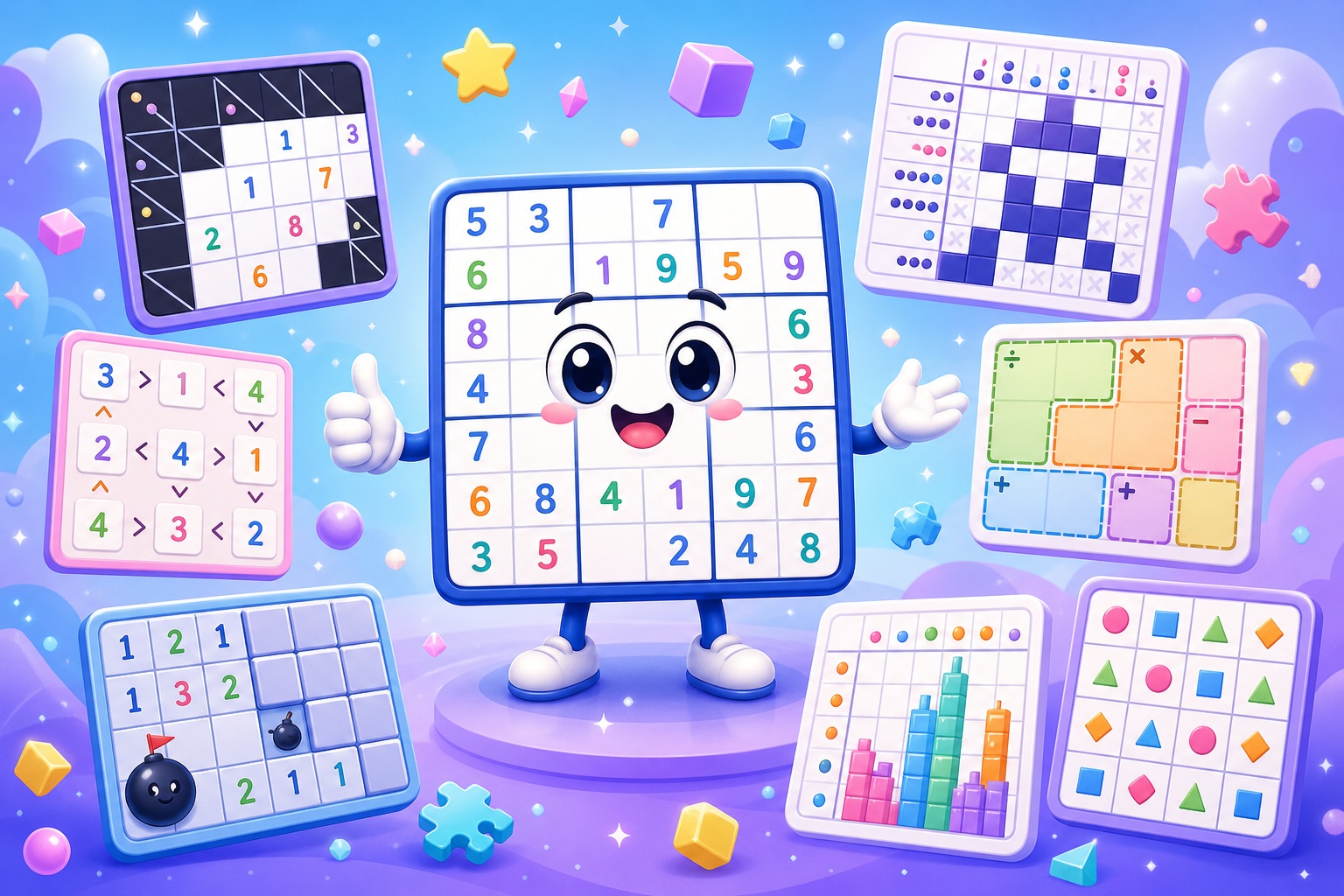 Games like Sudoku guide with logic puzzle grids and number games