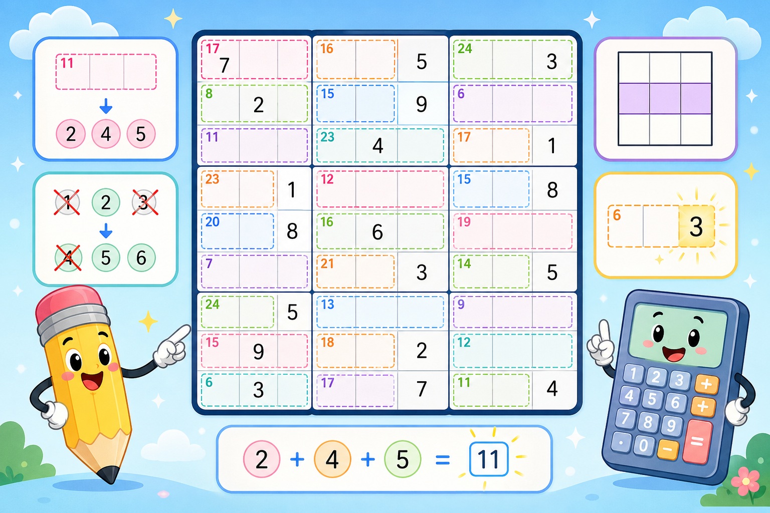 Killer Sudoku tips and strategies guide with cages, sums and candidate notes
