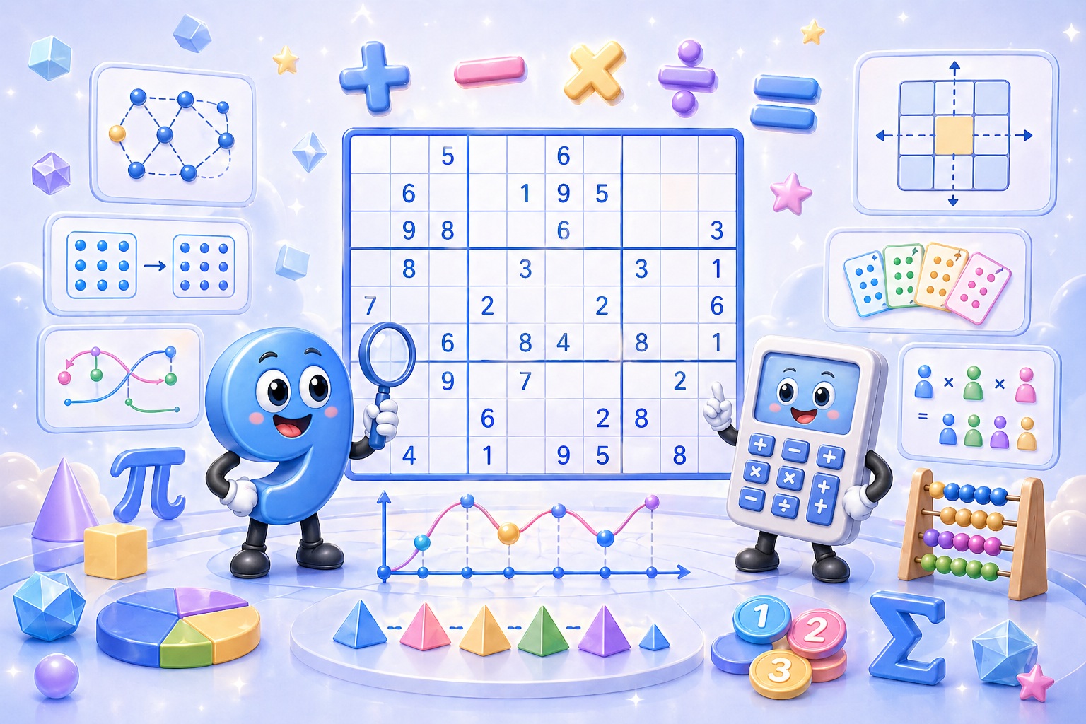 Mathematics of Sudoku guide &mdash; annotated 9x9 grid showing rows, columns, boxes and constraints