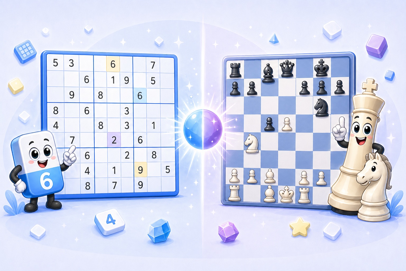 Sudoku vs chess comparison showing a sudoku grid beside a chessboard